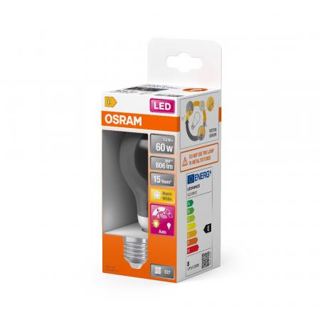 4er Pack OSRAM E27 LED Lampe Star Classic A 60 Filament Motion & Daylight sensor 7.3W wie 40W 2700K warmweißes Licht